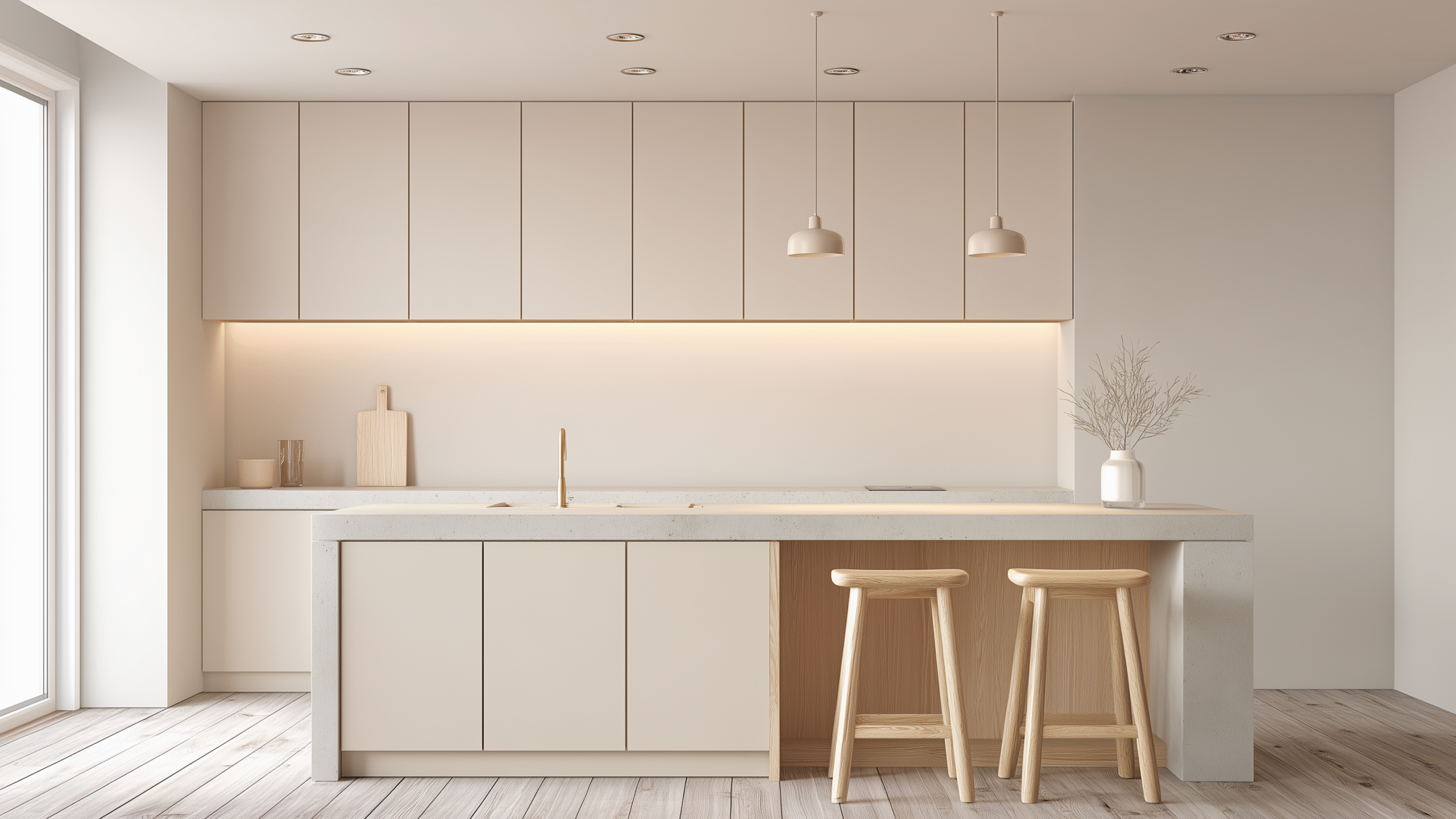 Modern Flat Panel Kitchen Cabinets Vanilla PM100
