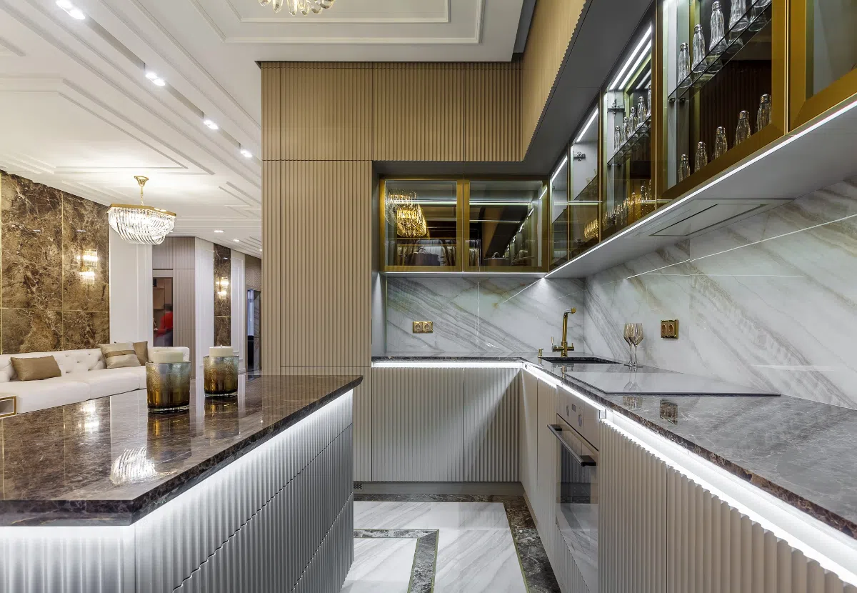 luxury kitchen design with granite countertop